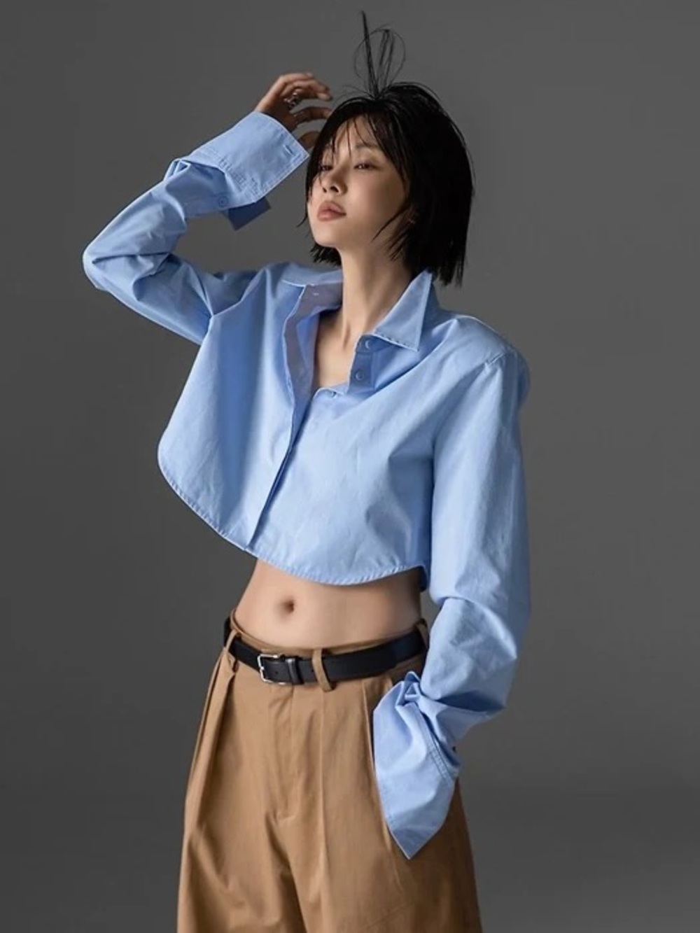 Paper Moon Light Blue Long Sleeve Crop Top